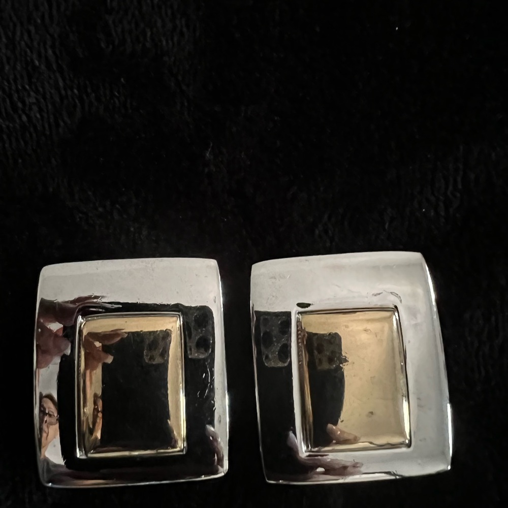 Silver and Gold Two-Tone Square earrings